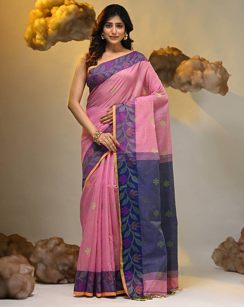 Pink tissue handwoven soft saree