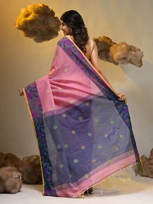 Pink tissue handwoven soft saree 2