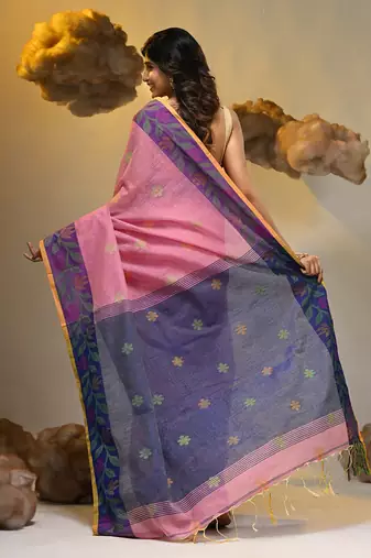Pink tissue handwoven soft saree
