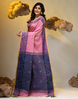 Pink tissue handwoven soft saree 3