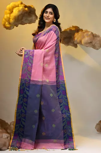 Pink tissue handwoven soft saree