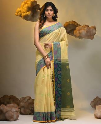 Light yellow tissue handwoven soft saree 1