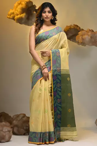 Light yellow tissue handwoven soft saree