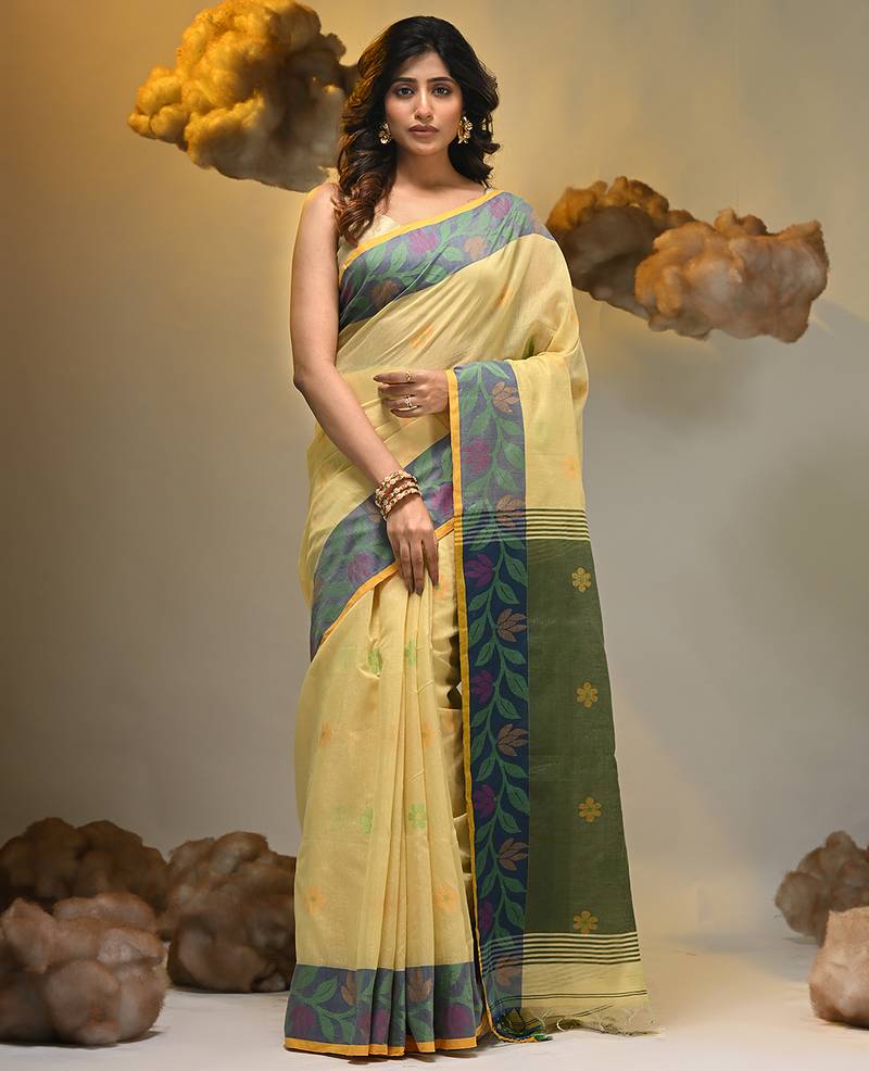 Light yellow tissue handwoven soft saree