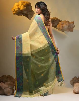 Light yellow tissue handwoven soft saree 2