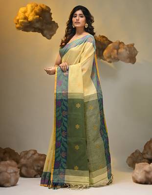 Light yellow tissue handwoven soft saree 3