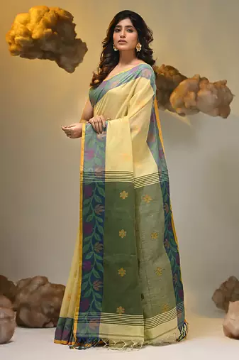 Light yellow tissue handwoven soft saree