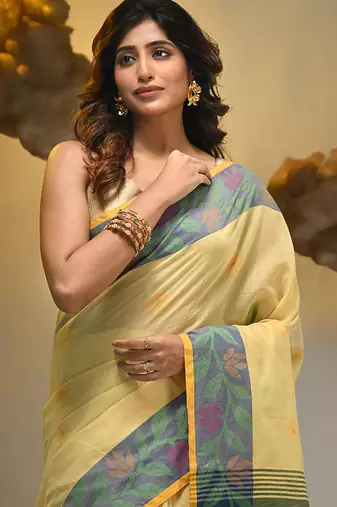 Light yellow tissue handwoven soft saree