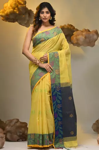 Yellow tissue handwoven soft saree