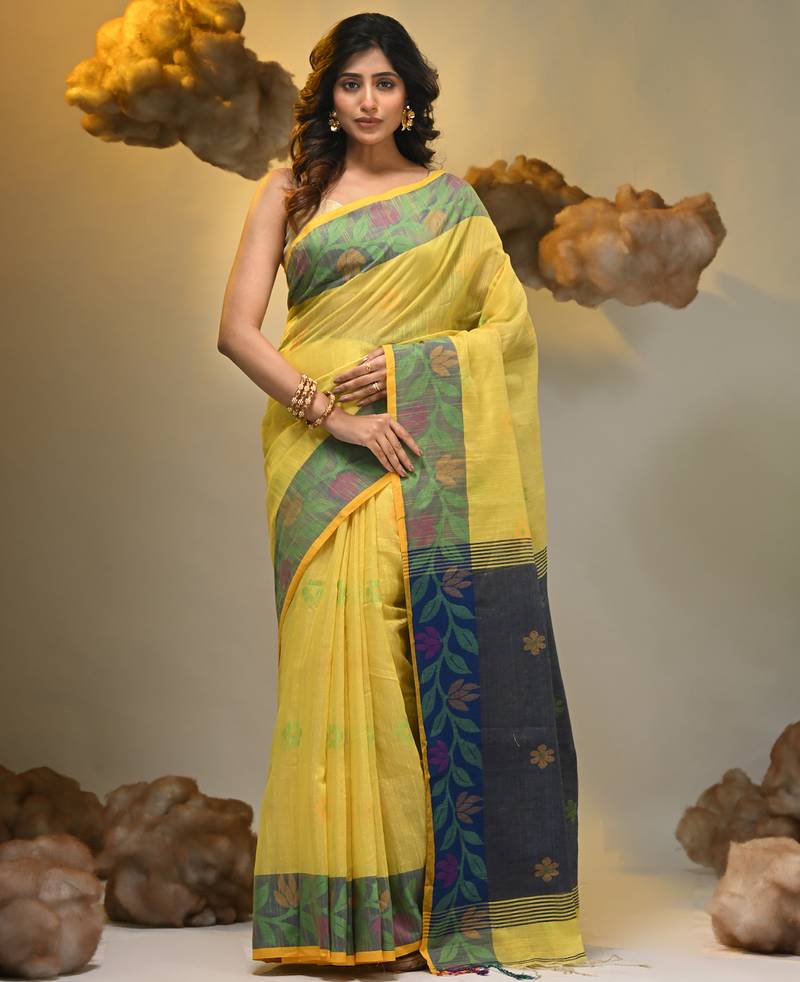 Yellow tissue handwoven soft saree