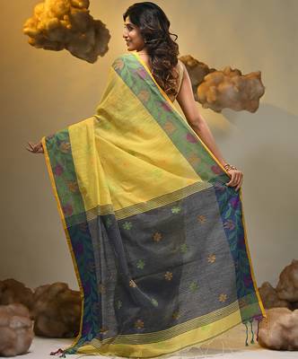 Yellow tissue handwoven soft saree 2