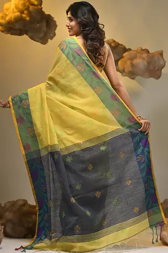 Yellow tissue handwoven soft saree