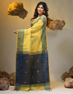 Yellow tissue handwoven soft saree 3