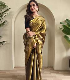 mustard coloer Zari All Over Pichwai Pattern Tilak Butti Motifs tissue saree