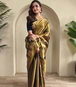 mustard coloer Zari All Over Pichwai Pattern Tilak Butti Motifs tissue saree