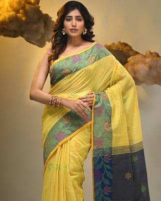 Yellow tissue handwoven soft saree 5