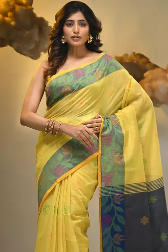 Yellow tissue handwoven soft saree