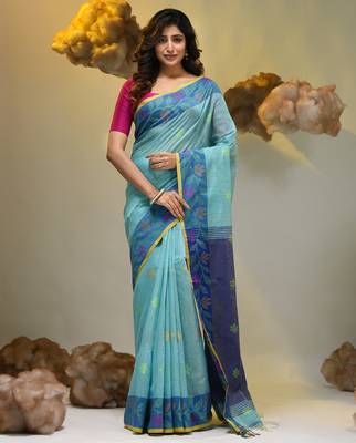 Sky blue tissue handwoven soft saree 1