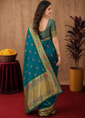 Rama soft silk blend banarasi jacuard work pethani saree with unstitched blouse piece 3