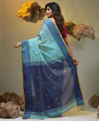 Sky blue tissue handwoven soft saree 2