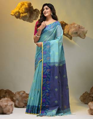 Sky blue tissue handwoven soft saree 3