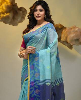 Sky blue tissue handwoven soft saree 5