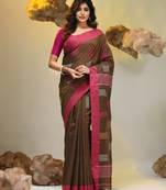 Brown tissue handwoven saree with woven designs