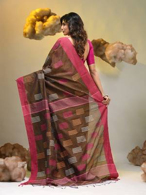 Brown tissue handwoven saree with woven designs 2