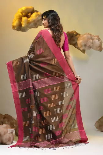 Brown tissue handwoven saree with woven designs