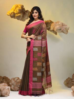 Brown tissue handwoven saree with woven designs 3
