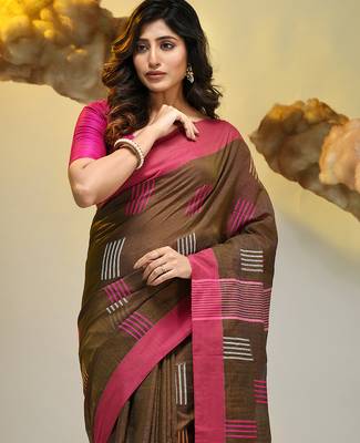 Brown tissue handwoven saree with woven designs 5