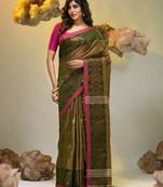 Sap green tissue handwoven soft saree with texture designs