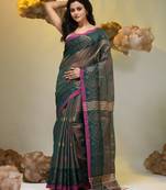 Teal tissue handwoven soft saree with texture designs