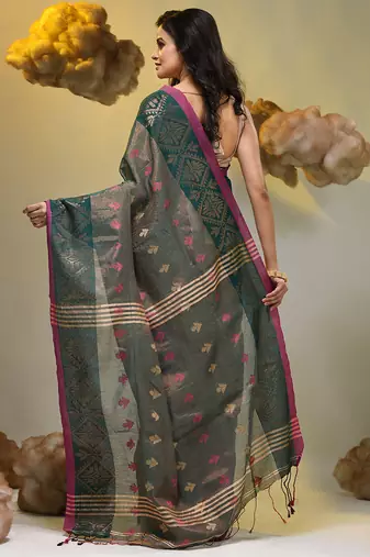 Teal tissue handwoven soft saree with texture designs
