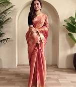 pink coloer Zari All Over Pichwai Pattern Tilak Butti Motifs tissue saree