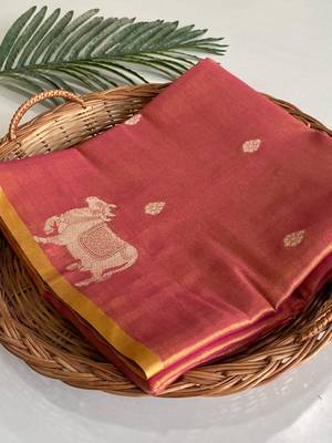 pink coloer Zari All Over Pichwai Pattern Tilak Butti Motifs tissue saree 3