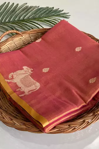 pink coloer Zari All Over Pichwai Pattern Tilak Butti Motifs tissue saree
