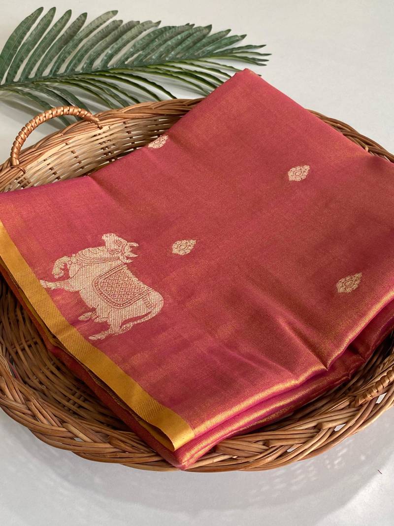 pink coloer Zari All Over Pichwai Pattern Tilak Butti Motifs tissue saree