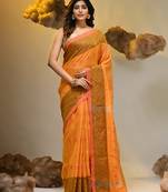 Orange tissue handwoven soft saree with texture designs