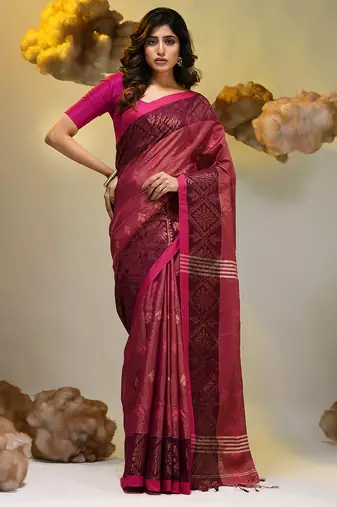 Magenta tissue handwoven soft saree with texture designs