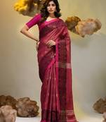 Magenta tissue handwoven soft saree with texture designs