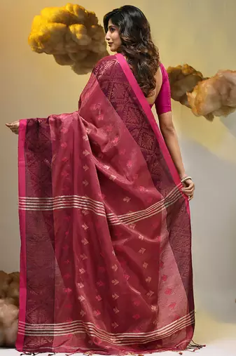 Magenta tissue handwoven soft saree with texture designs
