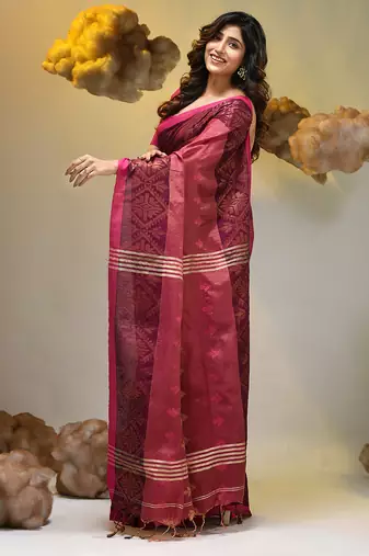 Magenta tissue handwoven soft saree with texture designs