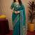 Teal blue soft silk blend banarasi jacuard work pethani saree with unstitched blouse piece