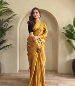 yellow coloer Zari All Over Pichwai Pattern Tilak Butti Motifs tissue saree