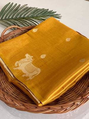 yellow coloer Zari All Over Pichwai Pattern Tilak Butti Motifs tissue saree 3
