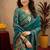 Teal blue soft silk blend banarasi jacuard work pethani saree with unstitched blouse piece
