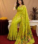 Parrot soft silk blend banarasi jacuard work pethani saree with unstitched blouse piece
