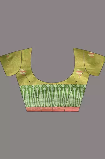 Light green coloured handwoven tissue saree with woven design