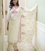 Ivory Cotton Kurta Set with Intricate Magenta Floral Embroidery 3-Piece Set